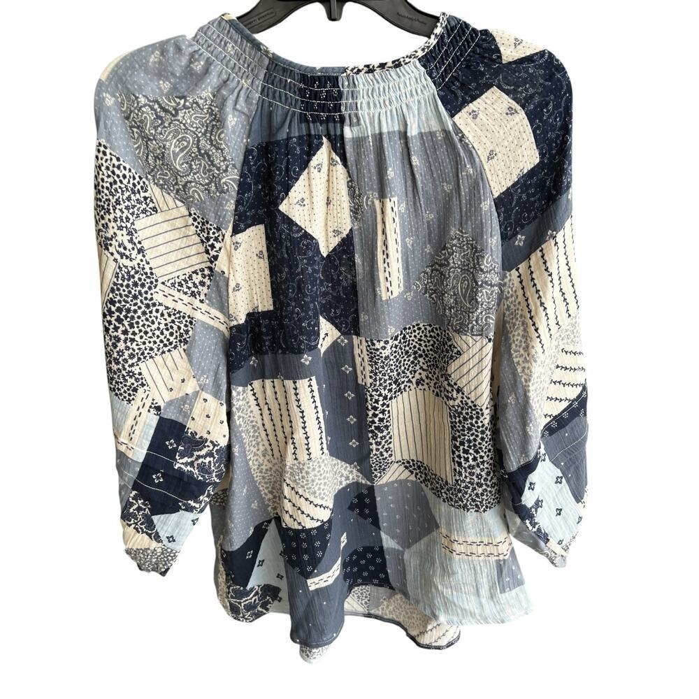 Wonderly Blue Patchwork Pattern Smocking Dolman S… - image 2